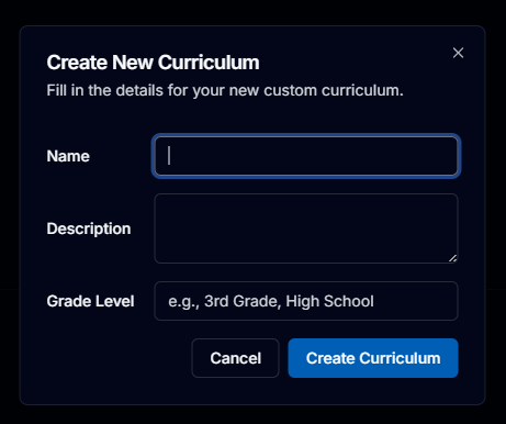 Create Curriculum Manually